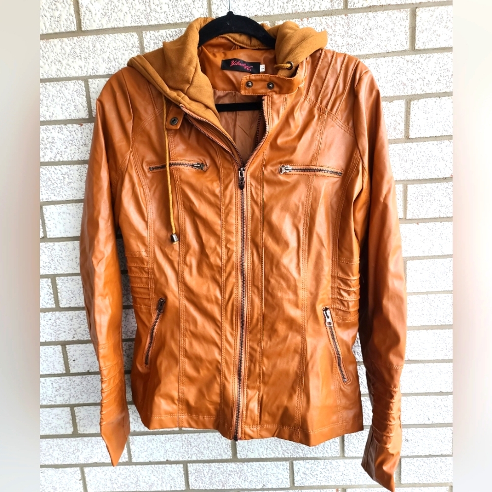 Yibailain Tan Leather-like Lightweight Jacket